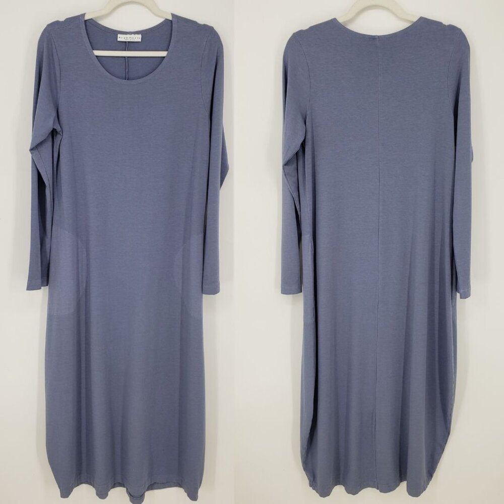 Bryn Walker Phillipa Long Sleeve Maxi Dress S Pockets Lagenlook Slate Blue Gray